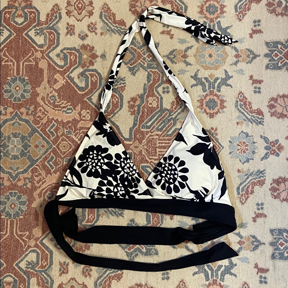 Anne Cole Black and White Floral Halter Bikini Top